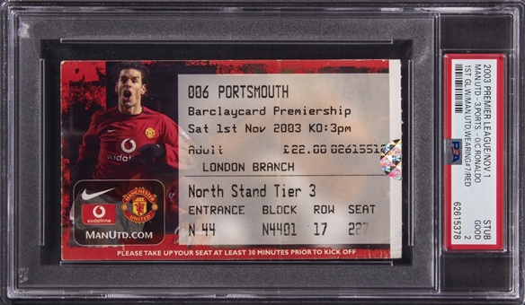 2003 Premier League/Nov. 1 Manchester United 3, Portsmouth 0 Ticket Stub - 1st Ronaldo Goal w/ Manchester United as #7! - PSA GOOD 2